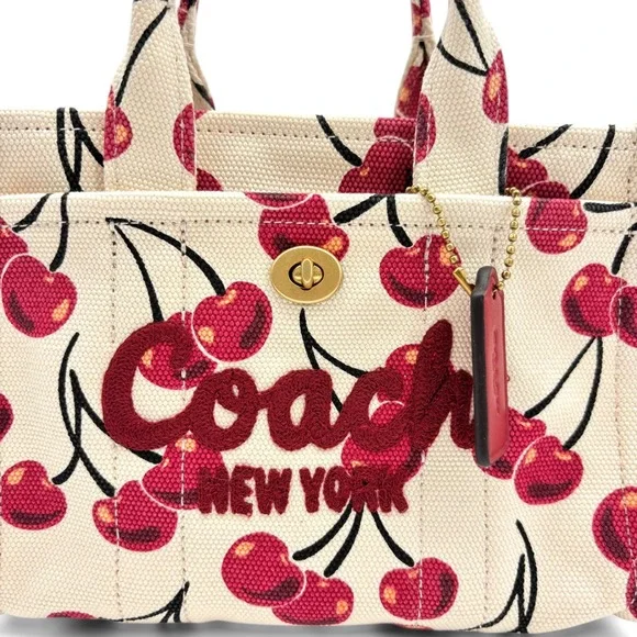 NEW COACH Mini Cargo Cherry Print Canvas Tote Bag 20 in Chalk/Multi - Picture 6 of 14